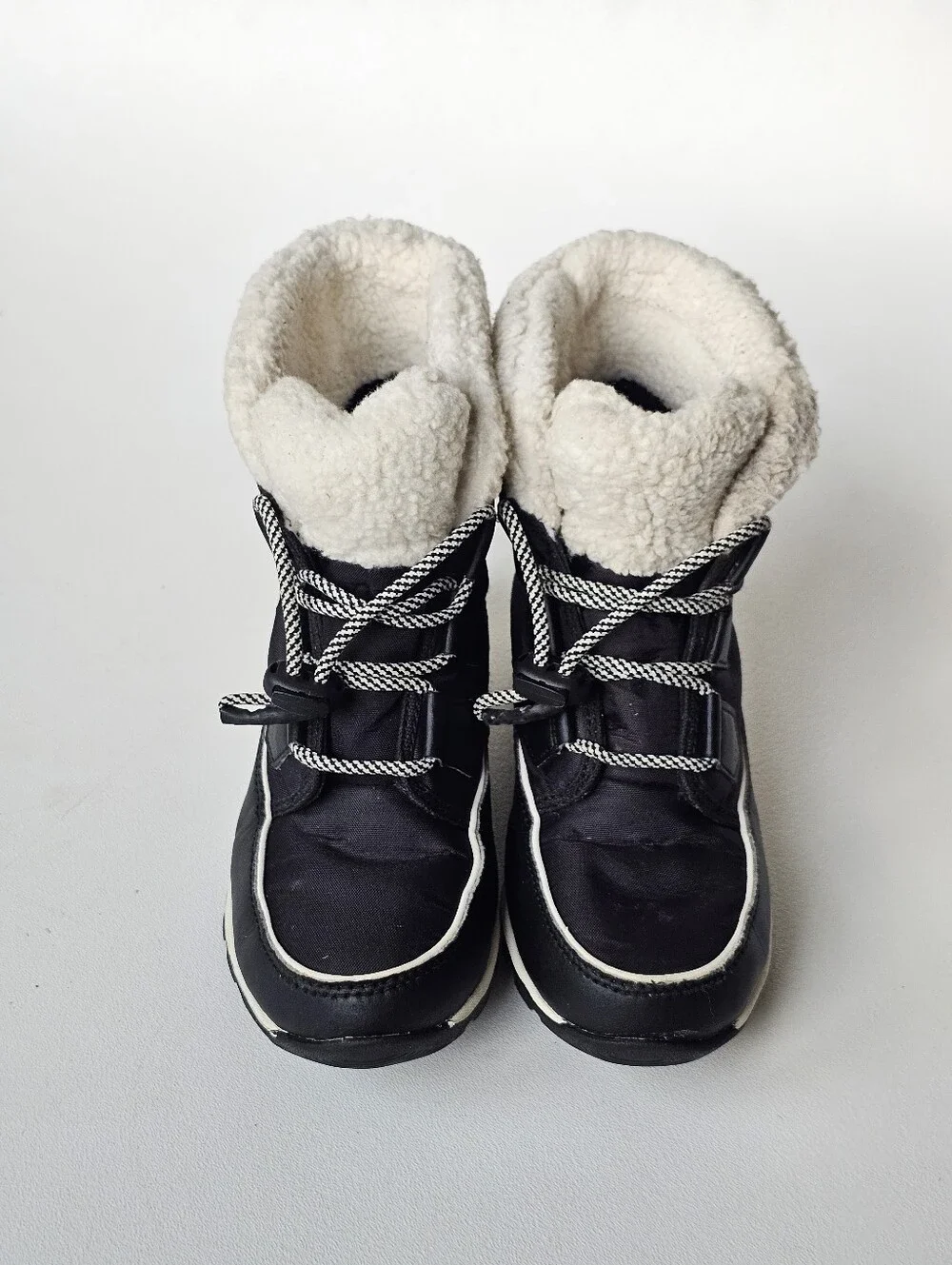 Sorel Whitney Carnival Waterproof Snow Boots Faux Fur Lined Black Girls Size 4